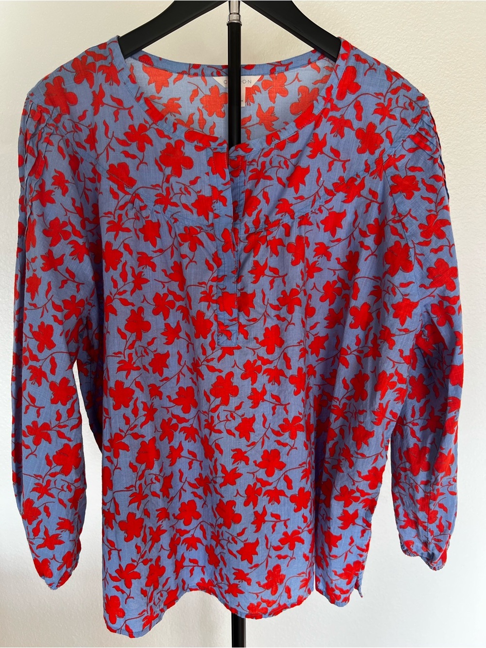 Caslon Blue Tunic with Red Floral Print